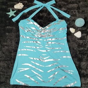 Foil Print Halter Neck Top
